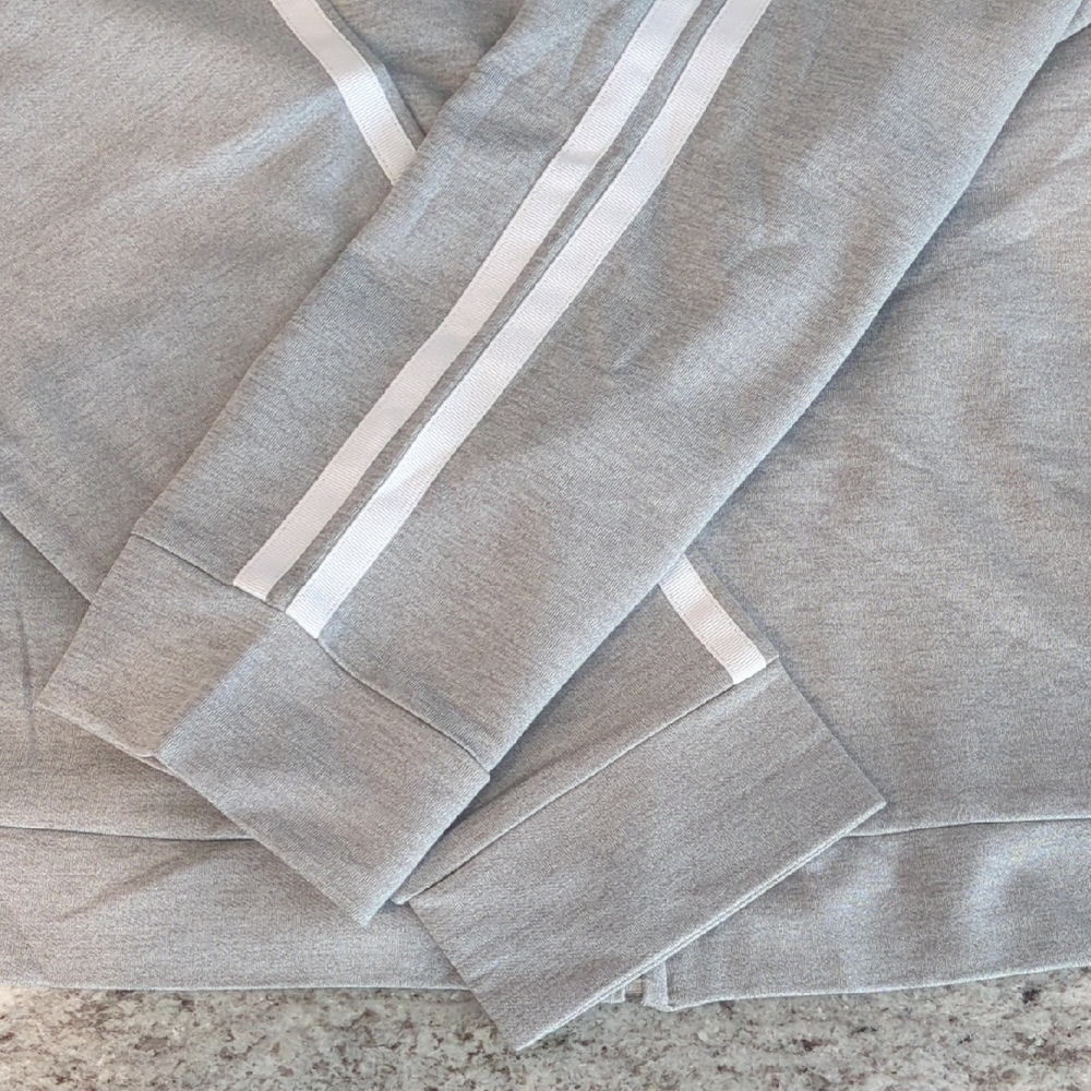 Women's Light Gray Hooded Track Jacket with White Stripe & Dot Accent - Picture 10 of 16